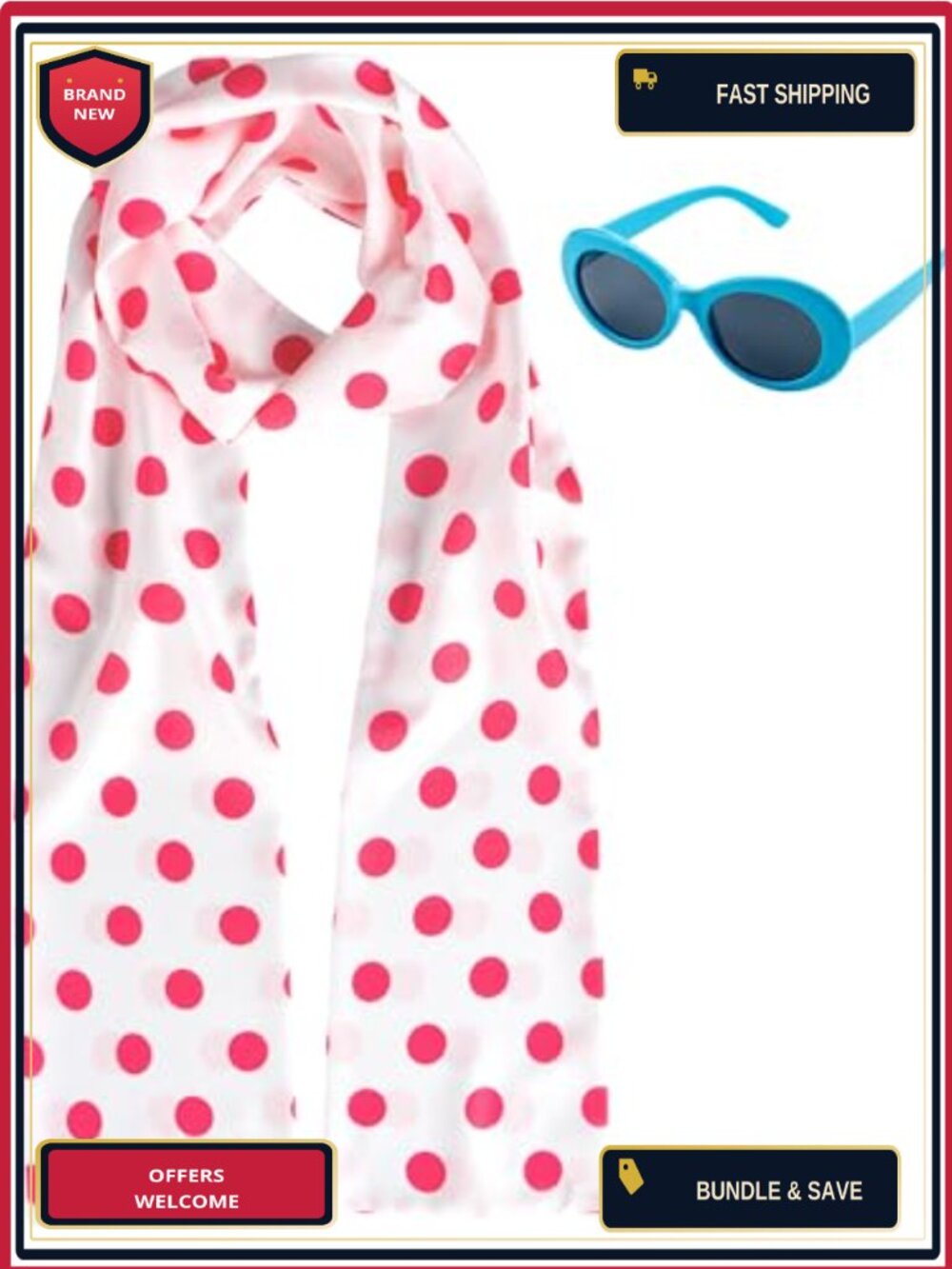 Pink Polka Dot Scarf & Blue Sunglasses Set Cosplay Halloween Costume Accessories